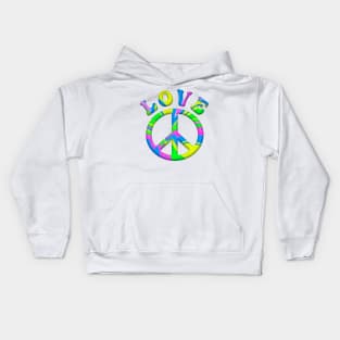 Retro Tie Dye Love and Peace Sign Kids Hoodie